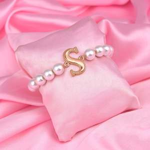 Bracelet: Estele Rose Gold Plated Stunning "S" Letter Glass Pearl Bracelet for Women