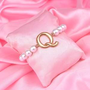 Bracelet: Estele Rose Gold Plated Quirky "Q" Letter Glass Pearl Bracelet for Women