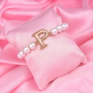 Bracelet: Estele Rose Gold Plated Pretty "P" Letter Glass Pearl Bracelet for Women
