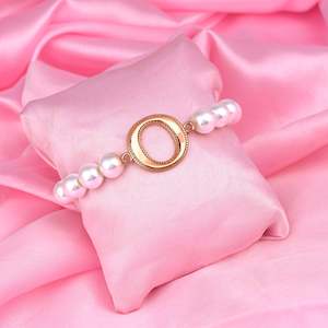 Bracelet: Estele Rose Gold Plated Opulent "O" Letter Glass Pearl Bracelet for Women