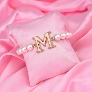 Bracelet: Estele Rose Gold Plated Magnificent "M" Letter Glass Pearl Bracelet for Women
