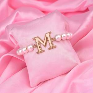 Bracelet: Estele Rose Gold Plated Magnificent "M" Letter Glass Pearl Bracelet for Women