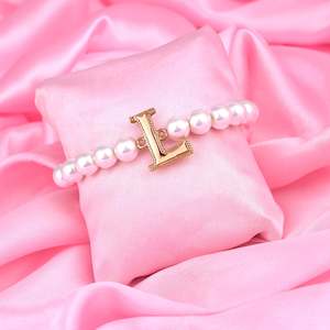 Estele Rose Gold Plated Lovable "L" Letter Glass Pearl Bracelet for Women