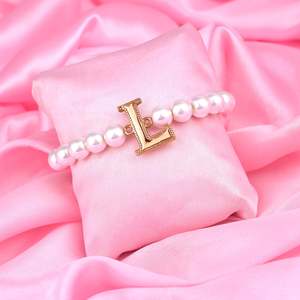 Bracelet: Estele Rose Gold Plated Lovable "L" Letter Glass Pearl Bracelet for Women