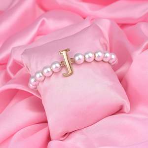 Bracelet: Estele Rose Gold Plated Joyful "J" Letter Glass Pearl Bracelet for Women