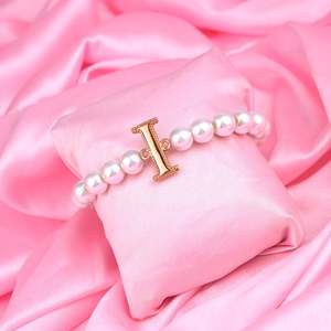 Bracelet: Estele Rose Gold Plated Incredible "I" Letter Glass Pearl Bracelet for Women