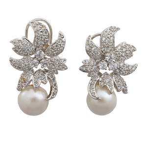 Estele Gold and Silver Plated American Diamond Ruby Leaf  Drop Earrings for women