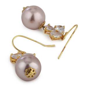Earring: Rose Gold AD stone Glass Pearl Drop