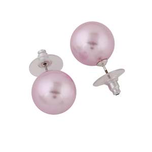 Earring: Estele Rhodium Plated Classic Glass Pearl Stud Earrings for Women