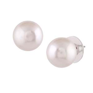 Earring: Estele Rhodium Plated Charming White Glass Pearl Stud Earrings for Women