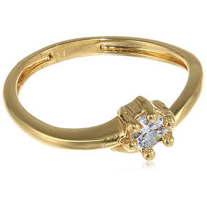 Finger Ring: Estele white american diamond on  gold plated ring for women (non adjustble)