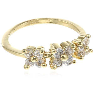 Finger Ring: Estele  gold plated studded floral american diamonds ring for stylish women( non adjustable)