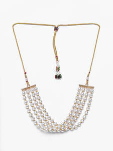 Necklace: Estele - Classic White Glass Pearl Four Line Universal Choker