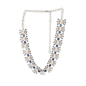 Necklace: Estele Rhodium Plated Blue Marquise crystal enamel  Chain Necklaces
