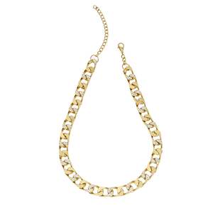 Necklace: Estele Gold Plated Attractive Cuban Necklace with Crystals for Men & Women