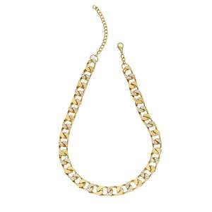 Necklace: Estele Gold Plated Attractive Cuban Necklace with Crystals for Men & Women