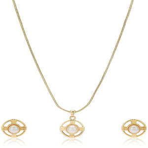 Necklace Set: Estele 24 Kt Gold Plated Glass Pearl Button Chain Necklaces