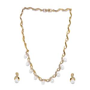 Necklace Set: Estele Gold Plated Glass Pearl Drop Necklace Set