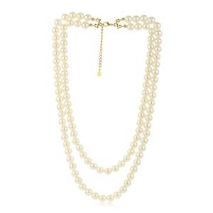 Necklace Set: Estele - Two Line White Flux Glass Pearl Necklace