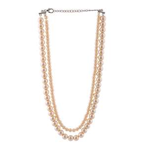 Necklace Set: Estele Rhodium Plated Glowing Double Line Glass Pearl Necklace Set for Women