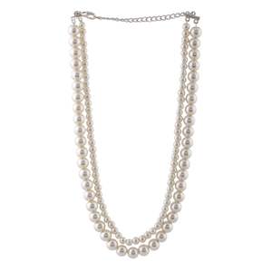 Necklace Set: Estele Rhodium Plated Stunning Double Line Glass Pearl Necklace Set for Women