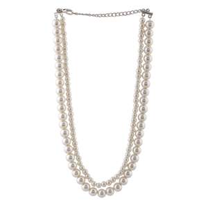 Necklace Set: Estele Rhodium Plated Stunning Double Line Glass Pearl Necklace Set for Women