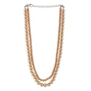 Necklace Set: Estele Rhodium Plated Beautiful Double Line Glass Pearl Necklace Set for Women