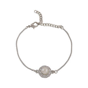 Diamante Collection: Estele Rhodium Plated Moonlight Pearl Floral Bracelet For Men & Women