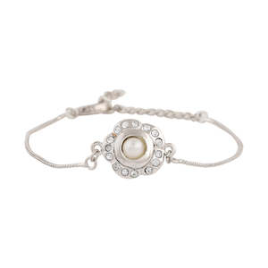 Estele Rhodium Plated Designer Pearl Floral Bracelet For Men & Women