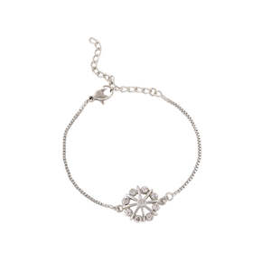 Estele Rhodium Plated Flower Shaped Bracelet With Crystals For Men & Women