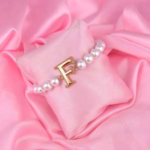 Estele Rose Gold Plated Fascinating "F" Letter Glass Pearl Bracelet for Women
