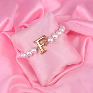 Letter Collection: Estele Rose Gold Plated Fascinating "F" Letter Glass Pearl Bracelet for Women