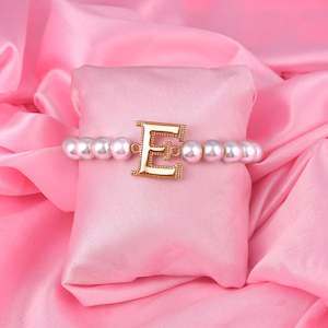 Estele Rose Gold Plated Elegant "E" Letter Glass Pearl Bracelet for Women