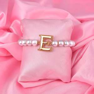 Letter Collection: Estele Rose Gold Plated Elegant "E" Letter Glass Pearl Bracelet for Women