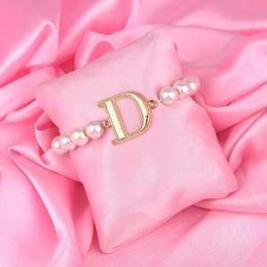 Letter Collection: Estele Rose Gold Plated Dazzling "D" Letter Glass Pearl Bracelet for Women