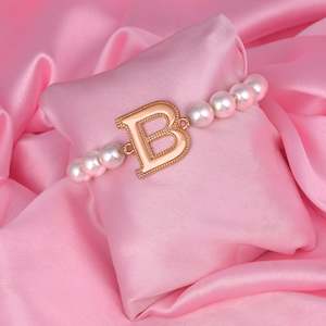 Estele Rose Gold Plated Beautiful "B" Letter Glass Pearl Bracelet for Women