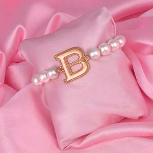 Letter Collection: Estele Rose Gold Plated Beautiful "B" Letter Glass Pearl Bracelet for Women
