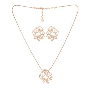 Rose Gold: Estele - 24 Kt Rose Gold Plated FLOWER Pendant Set for women