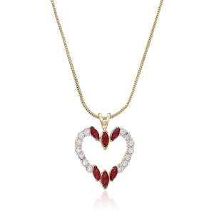 Estele gold chain with red and white stone studded heart shape pendant for women
