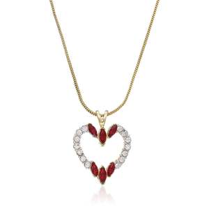 Lamore: Estele gold chain with red and white stone studded heart shape pendant for women