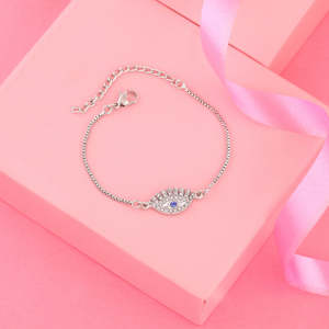 Evil Eye: Estele Rhodium Plated Sacred Evil Eye Bracelet With Austrian Crystals For Men & Women