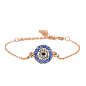 Evil Eye: Estele Coin Evil Eye Rose Gold Bracelet Using Austrian Stones (adjustable)