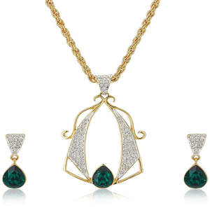 Legacy: Estele 24 Kt Gold Plated Drop with Fancy Austrian Crystal Chain Necklace Set for Women