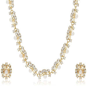 Legacy: Estele - 24 KT Gold plated Necklace Set with American Diamonds for Women