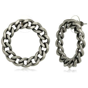 9 To 5: Estele Oxidized Silver Plated Designer Cuban chain circle Stud Earrings for women