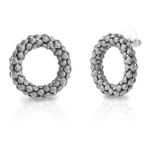 Estele Round silver colour oxidised hoop stylish studs for women