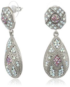 Estele silver oxidised fashion earrings with purple stone for women
