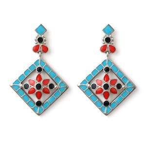 Oxidized: Estele - Oxidised Silver Tone Plated fancy Multicolor geometric pattern hanging earring
