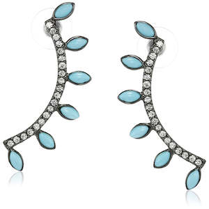 Oxidized: Estele Zinc Ally Oxidized Silver Plated Blue marquiese studded Ear Cuffs For Girls