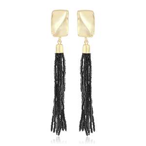 Evening Ears: Black Beaded Tassel Earring